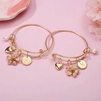 Cute Letter Pearl Flower 304 Stainless Steel 14K Gold Plated Bangle In Bulk main image 6