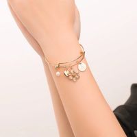 Cute Letter Pearl Flower 304 Stainless Steel 14K Gold Plated Bangle In Bulk main image 3