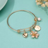 Cute Letter Pearl Flower 304 Stainless Steel 14K Gold Plated Bangle In Bulk main image 1