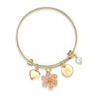 Cute Letter Pearl Flower 304 Stainless Steel 14K Gold Plated Bangle In Bulk sku image 1