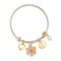 Cute Letter Pearl Flower 304 Stainless Steel 14K Gold Plated Bangle In Bulk sku image 5