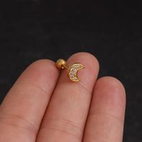 1 Piece IG Style Star Moon Inlay 304 Stainless Steel Zircon 14K Gold Plated Ear Studs sku image 8