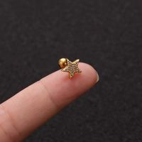 1 Piece IG Style Star Moon Inlay 304 Stainless Steel Zircon 14K Gold Plated Ear Studs sku image 9