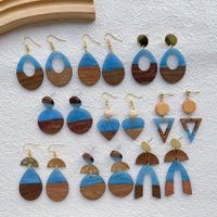 1 Pair Streetwear Geometric Hollow Out Alloy Wood Resin Drop Earrings main image 1