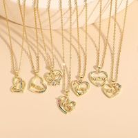 Wholesale Vintage Style Simple Style Heart Shape Copper Plating Inlay 14K Gold Plated Zircon Pendant Necklace main image 4