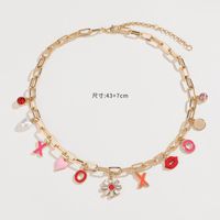 Simple Style Classic Style Heart Shape Flower Alloy Zinc Alloy Enamel Women's Layered Necklaces sku image 1