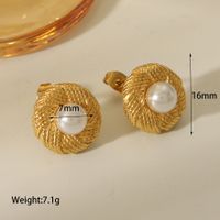 1 Piece IG Style Simple Style Round Square Inlay 304 Stainless Steel Artificial Pearls 18K Gold Plated Ear Studs main image 3
