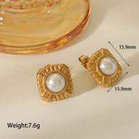 1 Piece IG Style Simple Style Round Square Inlay 304 Stainless Steel Artificial Pearls 18K Gold Plated Ear Studs main image 2