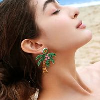 1 Pair Vacation Tropical Color Block Beaded Inlay Glass Rhinestones Drop Earrings main image 3