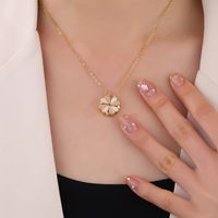 304 Stainless Steel 18K Gold Plated Elegant Queen Bridal Plating Inlay Four Leaf Clover Heart Shape Zircon Pendant Necklace main image 2