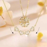 304 Stainless Steel 18K Gold Plated Elegant Queen Bridal Plating Inlay Four Leaf Clover Heart Shape Zircon Pendant Necklace main image 3