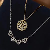 304 Stainless Steel 18K Gold Plated Elegant Queen Bridal Plating Inlay Four Leaf Clover Heart Shape Zircon Pendant Necklace main image 4