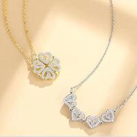 304 Stainless Steel 18K Gold Plated Elegant Queen Bridal Plating Inlay Four Leaf Clover Heart Shape Zircon Pendant Necklace main image 5