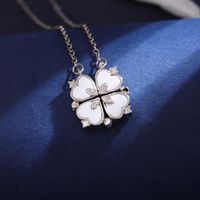 304 Stainless Steel 18K Gold Plated Elegant Queen Bridal Plating Inlay Four Leaf Clover Heart Shape Zircon Pendant Necklace sku image 2