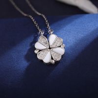 304 Stainless Steel 18K Gold Plated Elegant Queen Bridal Plating Inlay Four Leaf Clover Heart Shape Zircon Pendant Necklace sku image 3