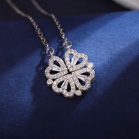 304 Stainless Steel 18K Gold Plated Elegant Queen Bridal Plating Inlay Four Leaf Clover Heart Shape Zircon Pendant Necklace sku image 5