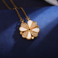 304 Stainless Steel 18K Gold Plated Elegant Queen Bridal Plating Inlay Four Leaf Clover Heart Shape Zircon Pendant Necklace sku image 1