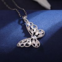 Wholesale Elegant Sunflower Flower Butterfly 304 Stainless Steel Copper Inlay 18K Gold Plated Zircon Pendant Necklace sku image 4