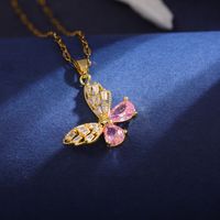 Wholesale Elegant Sunflower Flower Butterfly 304 Stainless Steel Copper Inlay 18K Gold Plated Zircon Pendant Necklace sku image 1