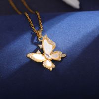 Wholesale Elegant Sunflower Flower Butterfly 304 Stainless Steel Copper Inlay 18K Gold Plated Zircon Pendant Necklace sku image 2