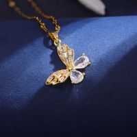 Wholesale Elegant Sunflower Flower Butterfly 304 Stainless Steel Copper Inlay 18K Gold Plated Zircon Pendant Necklace sku image 3