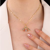 Wholesale Cute Animal Insect 304 Stainless Steel Copper Inlay 18K Gold Plated Zircon Pendant Necklace main image 3