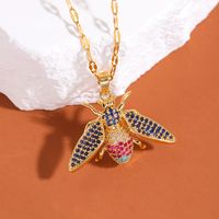 Wholesale Cute Animal Insect 304 Stainless Steel Copper Inlay 18K Gold Plated Zircon Pendant Necklace sku image 1