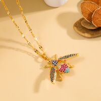 Wholesale Cute Animal Insect 304 Stainless Steel Copper Inlay 18K Gold Plated Zircon Pendant Necklace main image 4