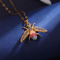 Wholesale Cute Animal Insect 304 Stainless Steel Copper Inlay 18K Gold Plated Zircon Pendant Necklace main image 5