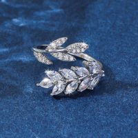 Le Cuivre Style IG Incruster Feuille Strass Zircon Anneau Ouvert main image 3
