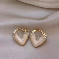 1 Pair Elegant Lady Heart Shape Inlay Copper Artificial Pearls Earrings sku image 4
