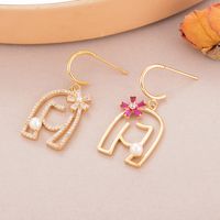 1 Pair Lady Geometric Inlay Copper Artificial Pearls Zircon 18K Gold Plated Drop Earrings main image 1