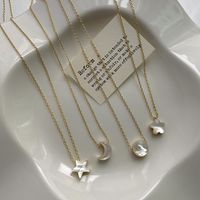 Le Cuivre Plaqué Or 18K Style Simple Artistique Star Lune Fleur Incruster Coquille Collier main image 10