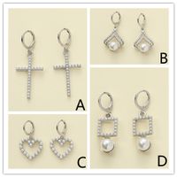 1 Pair Elegant Shiny Heart Shape Pearl Alloy Zircon Drop Earrings main image 7