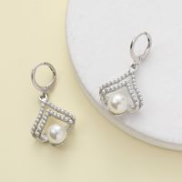 1 Pair Elegant Shiny Heart Shape Pearl Alloy Zircon Drop Earrings sku image 2