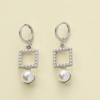 1 Pair Elegant Shiny Heart Shape Pearl Alloy Zircon Drop Earrings sku image 4