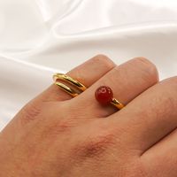 Edelstahl 304 14 Karat Vergoldet Einfacher Stil Inlay Geometrisch Künstliche Perlen Naturstein Achat Offener Ring main image 2