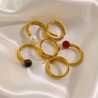 Edelstahl 304 14 Karat Vergoldet Einfacher Stil Inlay Geometrisch Künstliche Perlen Naturstein Achat Offener Ring main image 1