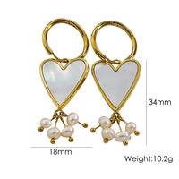 1 Pair IG Style Y2K Simple Style Round Star Heart Shape Inlay 304 Stainless Steel Pearl Shell 14K Gold Plated Drop Earrings main image 2