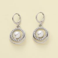 1 Pair Elegant Shiny Heart Shape Pearl Alloy Zircon Drop Earrings main image 9