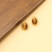 1 Pair Retro Commute Oval Inlay Stainless Steel Natural Stone 18K Gold Plated Ear Studs main image 6