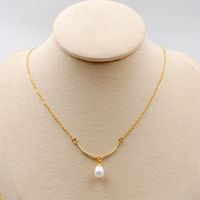 Titanium Steel Gold Plated Elegant Sweet Geometric Freshwater Pearl Pendant Necklace main image 1