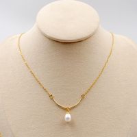 Titanium Steel Gold Plated Elegant Sweet Geometric Freshwater Pearl Pendant Necklace main image 8