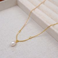 Titanium Steel Gold Plated Elegant Sweet Geometric Freshwater Pearl Pendant Necklace main image 3