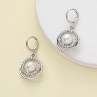 1 Pair Elegant Shiny Heart Shape Pearl Alloy Zircon Drop Earrings sku image 7