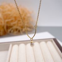 Titanium Steel Gold Plated Elegant Sweet Geometric Freshwater Pearl Pendant Necklace main image 6