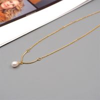 Titanium Steel Gold Plated Elegant Sweet Geometric Freshwater Pearl Pendant Necklace main image 7