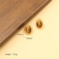 1 Pair Retro Commute Oval Inlay Stainless Steel Natural Stone 18K Gold Plated Ear Studs sku image 1