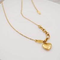 304 Stainless Steel Titanium Steel Gold Plated Simple Style Heart Shape Sweater Chain Necklace main image 6