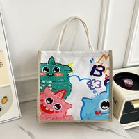 Women's Linen Animal Cartoon Classic Style Sewing Thread Square Zipper Handbag sku image 6